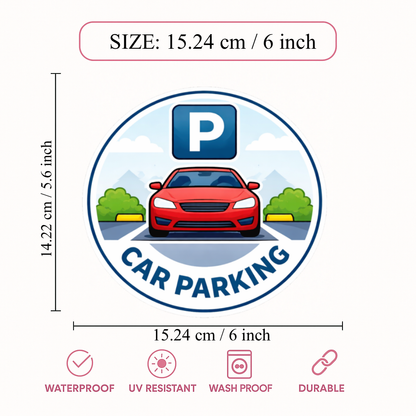 Smeeps Car Parking Sticker – 15.24 × 14.22 cm (6 × 5.6 Inch) Premium Vinyl Decal | Round Car Parking Sign with “P” Symbol | Waterproof UV Resistant Wash Proof | Pack of 1