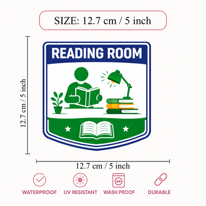 Smeeps Reading Room Sticker – 12.7 × 12.7 cm (5 × 5 Inch) Premium Vinyl Decal | Study & Library Reading Room Sign Design | Waterproof UV Resistant Wash Proof | Pack of 1