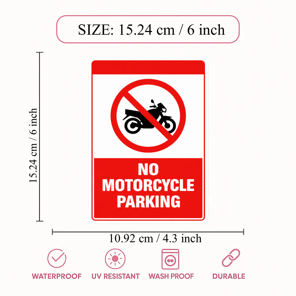 Smeeps No Motorcycle Parking Sticker – 15.24 × 10.92 cm (6 × 4.3 Inch) Premium Vinyl Sign | Bold Red Warning Design | Waterproof UV Resistant Wash Proof | Pack of 1