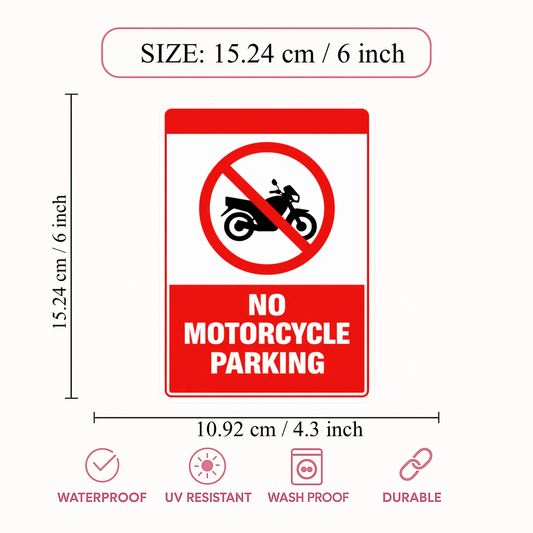 Smeeps No Motorcycle Parking Sticker – 15.24 × 10.92 cm (6 × 4.3 Inch) Premium Vinyl Sign | Bold Red Warning Design | Waterproof UV Resistant Wash Proof | Pack of 1