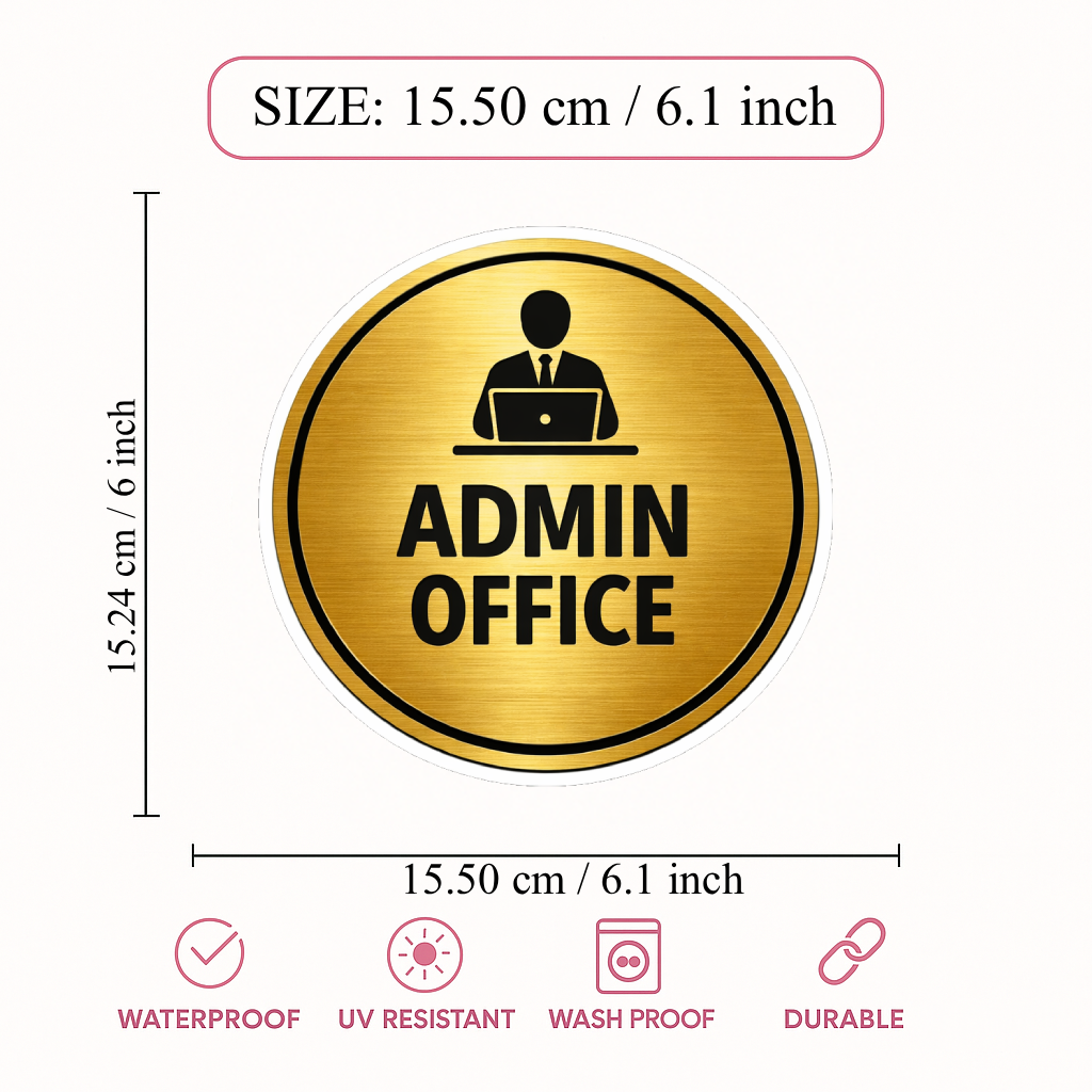 Smeeps Admin Office Door Sign Sticker – 15.50 × 15.24 cm (6.1 × 6 Inch) Waterproof Office Name Plate Vinyl Sticker for Cabin, Workplace & Reception | Premium Gold Finish | Pack of 1