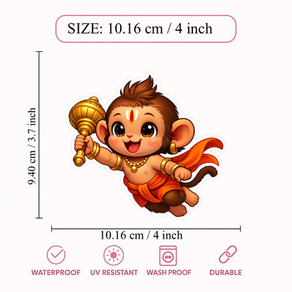 Smeeps Cute Bal Hanuman Vinyl Sticker – 10.16 × 9.40 cm (4 × 3.7 Inch) Waterproof Baby Hanuman Cartoon Car & Bike Sticker | UV Resistant | Wash Proof | Pack of 1