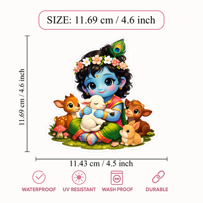 Smeeps Cute Baby Krishna Vinyl Sticker – 11.69 × 11.43 cm (4.6 × 4.5 Inch) Waterproof Bal Krishna Cartoon Sticker | UV Resistant Devotional Decal for Car, Bike, Laptop & Wall | Pack of 1