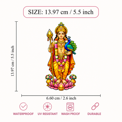 Smeeps Lord Murugan Wall Sticker – 13.97 × 6.60 cm (5.5 × 2.6 Inch) Hindu Religious Vinyl Decal for Door & Wall | Waterproof UV Resistant Spiritual Home Décor Sticker