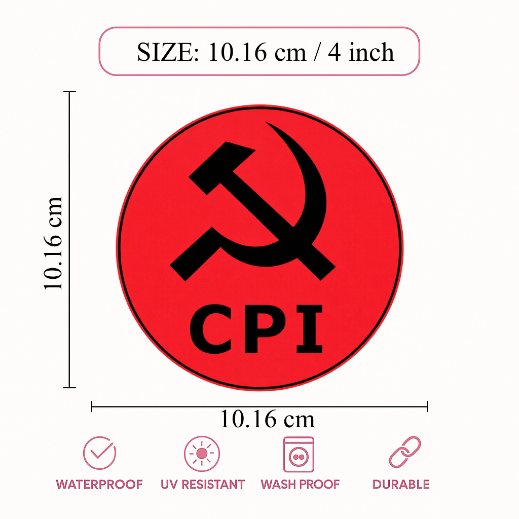 Smeeps CPI Hammer & Sickle Round Sticker – 10.16 cm (4 Inch) Car & Bike Vinyl Decal | Waterproof UV Resistant Political Sticker
