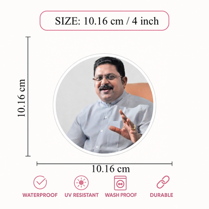 Smeeps T. T. V. Dhinakaran Portrait Round Sticker – 10.16 cm (4 Inch) Car & Bike Vinyl Decal | Waterproof UV Resistant Political Sticker