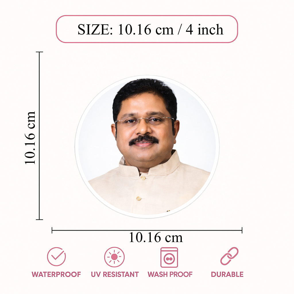 Smeeps TTV Dhinakaran Portrait Round Sticker – 10.16 cm (4 Inch) Car & Bike Vinyl Decal | Waterproof UV Resistant Political Sticker