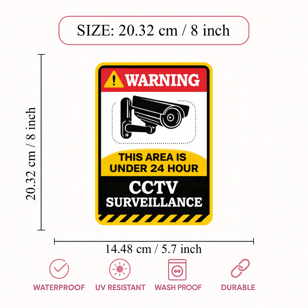 Smeeps Warning: This Area Is Under 24 Hour CCTV Surveillance Sticker – 20.32 × 14.48 cm (8 × 5.7 Inch) Security Camera Warning Vinyl Sign | Waterproof UV Resistant Wash Proof Durable