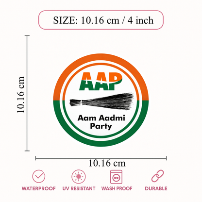 Smeeps AAP Logo Round Sticker – 10.16 cm / 4 Inch Car & Bike Vinyl Decal | Aam Aadmi Party Symbol | Waterproof & UV Resistant