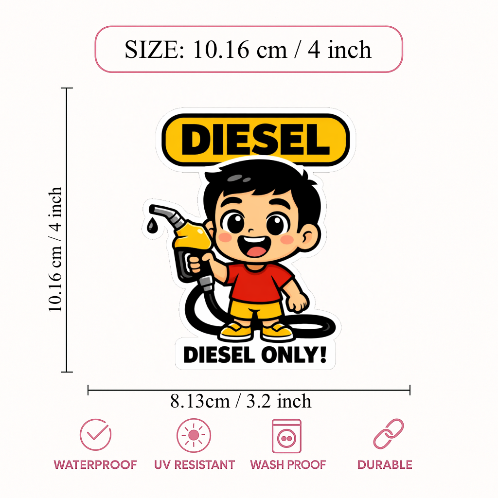 Smeeps Diesel Only Cartoon Fuel Sticker – 10.16 × 8.13 cm (4 × 3.2 Inch) Waterproof Vinyl Fuel Lid Sticker for Diesel Cars | UV Resistant | Wash Proof | Pack of 1