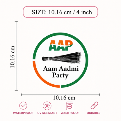 Smeeps AAP Logo Round Sticker – 10.16 cm / 4 Inch Car & Bike Vinyl Decal | Aam Aadmi Party Emblem | Waterproof & UV Resistant