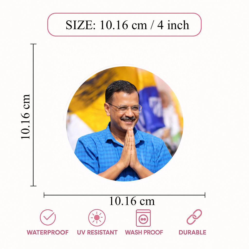 Smeeps Arvind Kejriwal Portrait Round Sticker – 10.16 cm (4 Inch) Car & Bike Vinyl Decal | Waterproof UV Resistant Political Sticker