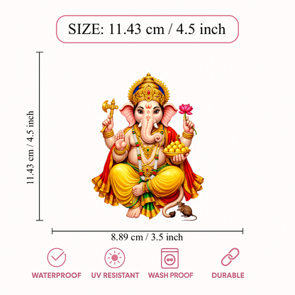 Smeeps Lord Ganesha Sticker – 11.43 × 8.89 cm (4.5 × 3.5 Inch) Hindu Religious Vinyl Decal for Car & Bike | Waterproof UV Resistant Ganpati Bappa Sticker
