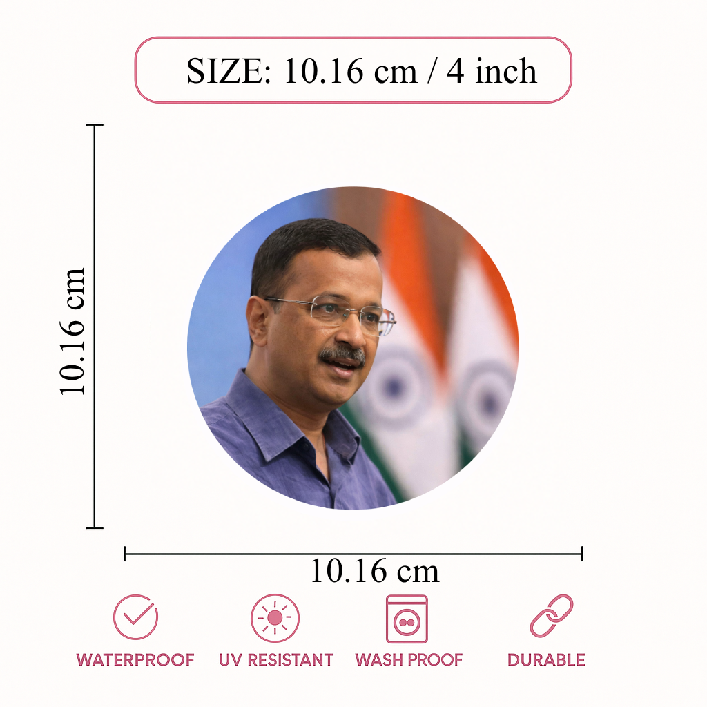 Smeeps Arvind Kejriwal Portrait Round Sticker – 10.16 cm (4 Inch) Car & Bike Vinyl Decal | Waterproof UV Resistant Political Sticker