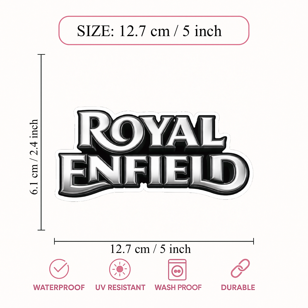 Smeeps Royal Enfield Sticker – 12.7 × 6.1 cm (5 × 2.4 Inch) Premium Vinyl Decal | Metallic Classic Bike Logo Design | Waterproof UV Resistant Wash Proof | Pack of 1