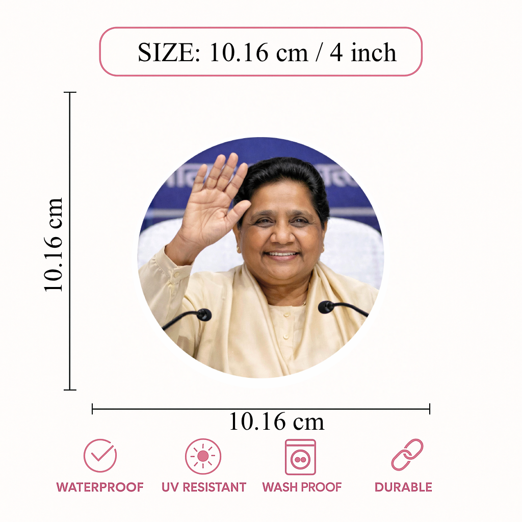 Smeeps Mayawati Portrait Sticker – 10.16 cm (4 Inch) Round Car & Bike Vinyl Decal | Waterproof UV Resistant Political Leader Design