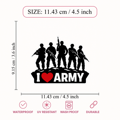 Smeeps I Love Army Vinyl Sticker – 11.43 × 9.15 cm (4.5 × 3.6 Inch) Waterproof Army Lover Car & Bike Sticker | Military Theme Die-Cut Decal | Pack of 1