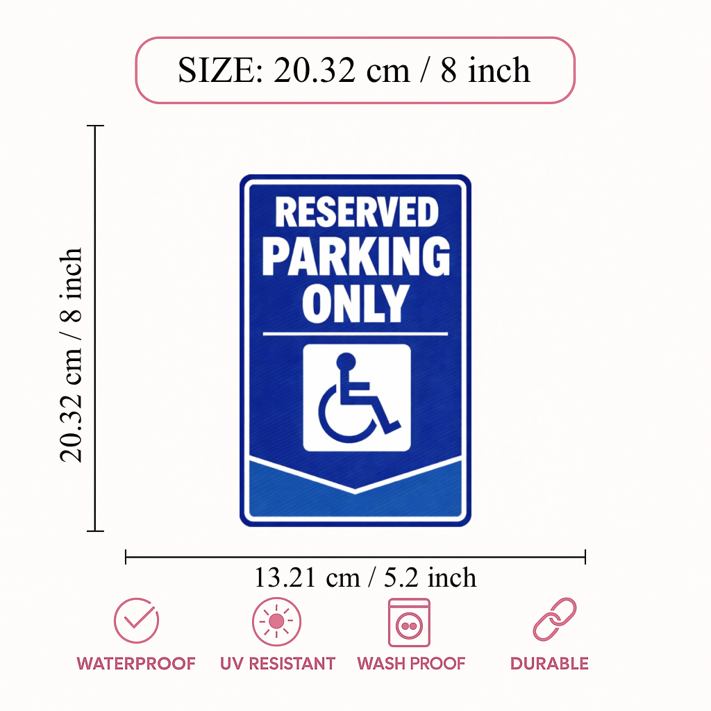 Smeeps Reserved Parking Only Sticker – 20.32 × 13.21 cm (8 × 5.2 Inch) Handicap Accessible Parking Vinyl Sign | Waterproof UV Resistant Wash Proof Durable