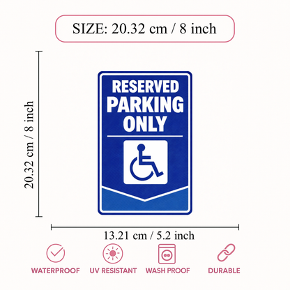 Smeeps Reserved Parking Only Sticker – 20.32 × 13.21 cm (8 × 5.2 Inch) Handicap Accessible Parking Vinyl Sign | Waterproof UV Resistant Wash Proof Durable