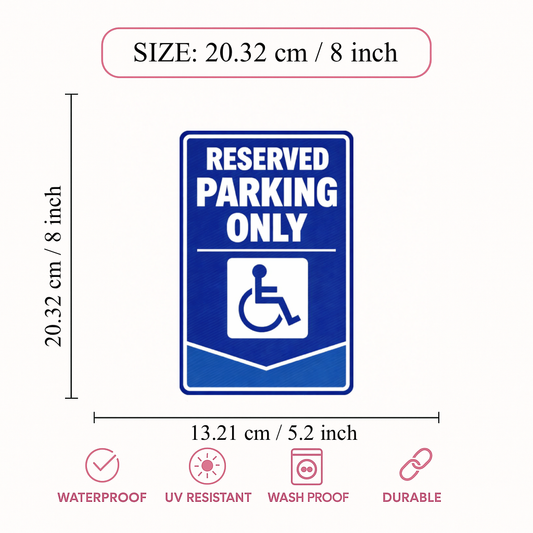Smeeps Reserved Parking Only Sticker – 20.32 × 13.21 cm (8 × 5.2 Inch) Handicap Accessible Parking Vinyl Sign | Waterproof UV Resistant Wash Proof Durable