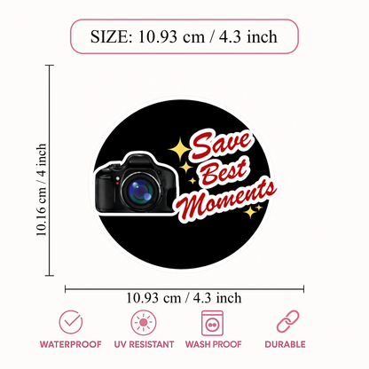 Smeeps Save Best Moments Camera Vinyl Sticker – 10.93 × 10.93 cm (4.3 × 4.3 Inch) Waterproof Photography Sticker | Camera Lover Decal | UV Resistant Wash Proof | Pack of 1