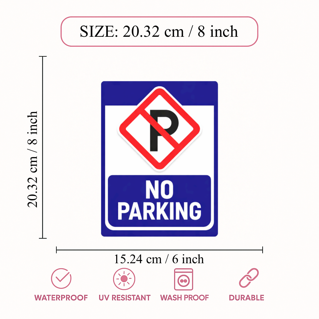Smeeps No Parking Safety Sign Sticker – 20.32 × 15.24 cm (8 × 6 Inch) Vehicle Parking Prohibition Vinyl Sign | Waterproof UV Resistant Wash Proof Durable