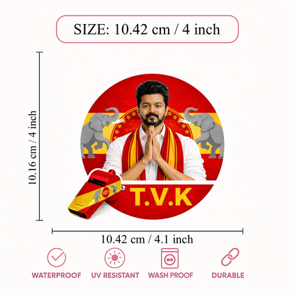 Smeeps Vijay TVK Circular Car Sticker – 10.42 × 10.42 cm (4.1 × 4.1 Inch) Premium Vinyl Decal | T.V.K Logo Design | Waterproof UV Resistant Wash Proof | Pack of 1