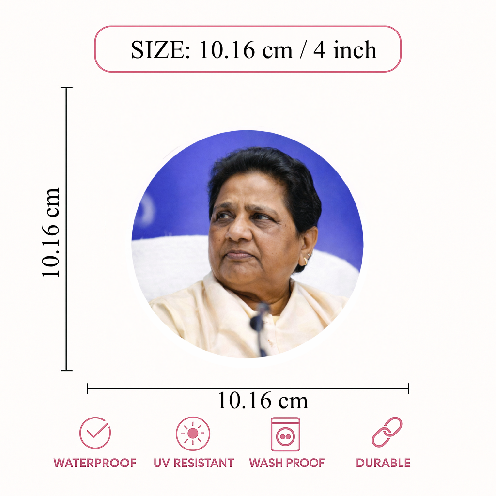 Smeeps Mayawati Bahujan Samaj Party Sticker – 10.16 cm (4 Inch) Round Car & Bike Vinyl Decal | Waterproof UV Resistant Political Design