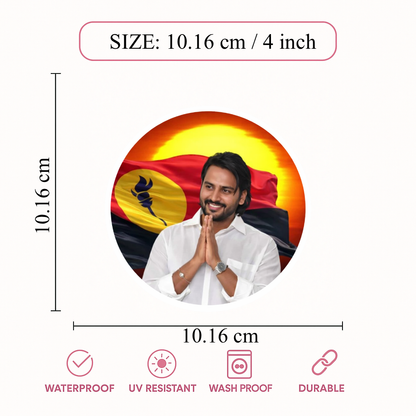 Smeeps Vijaya Prabhakaran Portrait Round Sticker – 10.16 cm (4 Inch) Car & Bike Vinyl Decal | Waterproof UV Resistant Political Sticker