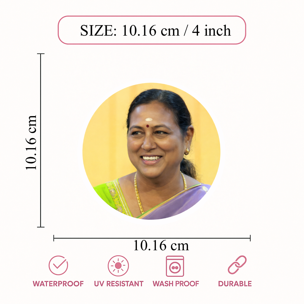 Smeeps Premalatha Vijayakanth Sticker – 10.16 cm Round Car & Bike Vinyl Decal | Waterproof Political Leader Design