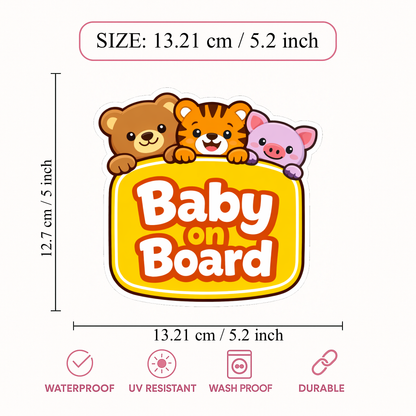 Smeeps Baby On Board Car Sticker – 13.21 × 12.7 cm (5.2 × 5 Inch) Waterproof Vinyl Safety Sticker for Cars | Cute Animal Baby Warning Decal | UV Resistant | Pack of 1