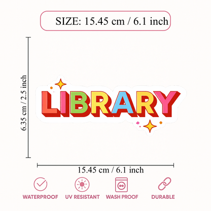 Smeeps Library Text Sticker – 15.45 × 6.35 cm (6.1 × 2.5 Inch) Premium Vinyl Decal | Colorful Library Name Design | Waterproof UV Resistant Wash Proof | Pack of 1