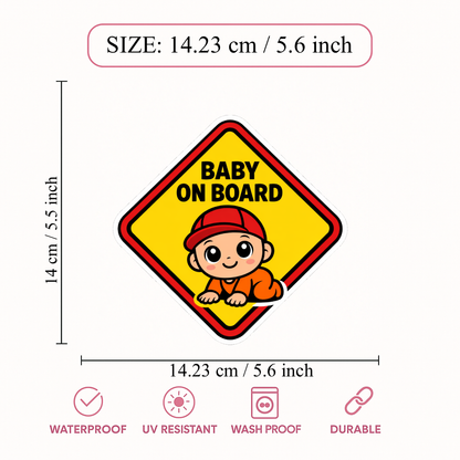 Smeeps Baby On Board Cartoon Baby Car Sticker – 14.23 × 14.23 cm (5.6 × 5.6 Inch) Waterproof Vinyl Safety Sticker for Cars | Cute Baby Warning Sign | UV Resistant | Pack of 1