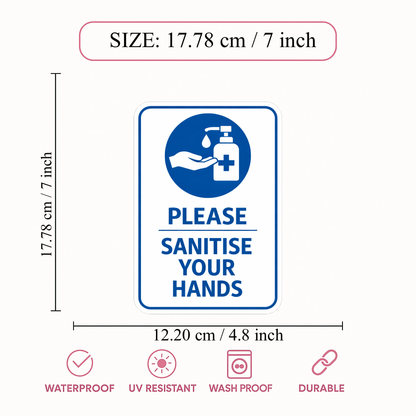 Smeeps Please Sanitise Your Hands Sticker – 17.78 × 12.20 cm (7 × 4.8 Inch) Waterproof Hygiene Safety Sign for Office, Hospital, School & Shop Entrance | UV Resistant | Wash Proof | Pack of 1