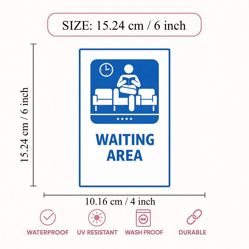 Smeeps Waiting Area Sticker – 15.24 × 10.16 cm (6 × 4 Inch) Office & Hospital Waiting Zone Vinyl Sign | Waterproof UV Resistant Wash Proof Durable