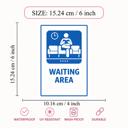 Smeeps Waiting Area Sticker – 15.24 × 10.16 cm (6 × 4 Inch) Office & Hospital Waiting Zone Vinyl Sign | Waterproof UV Resistant Wash Proof Durable