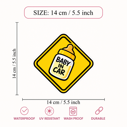 Smeeps Baby In Car Sticker – 14 × 14 cm (5.5 × 5.5 Inch) Waterproof Vinyl Safety Sticker for Cars | Cute Baby Bottle Warning Decal | UV Resistant | Pack of 1