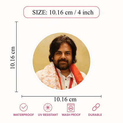 Smeeps Pawan Kalyan Sticker – 10.16 cm Round Car & Bike Vinyl Decal | Waterproof Political Leader Design