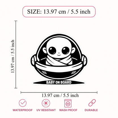 Smeeps Baby On Board Car Sticker – 13.97 × 13.97 cm (5.5 × 5.5 Inch) Waterproof Vinyl Safety Sticker for Cars | Cute Black & White Baby Warning Decal | UV Resistant | Pack of 1