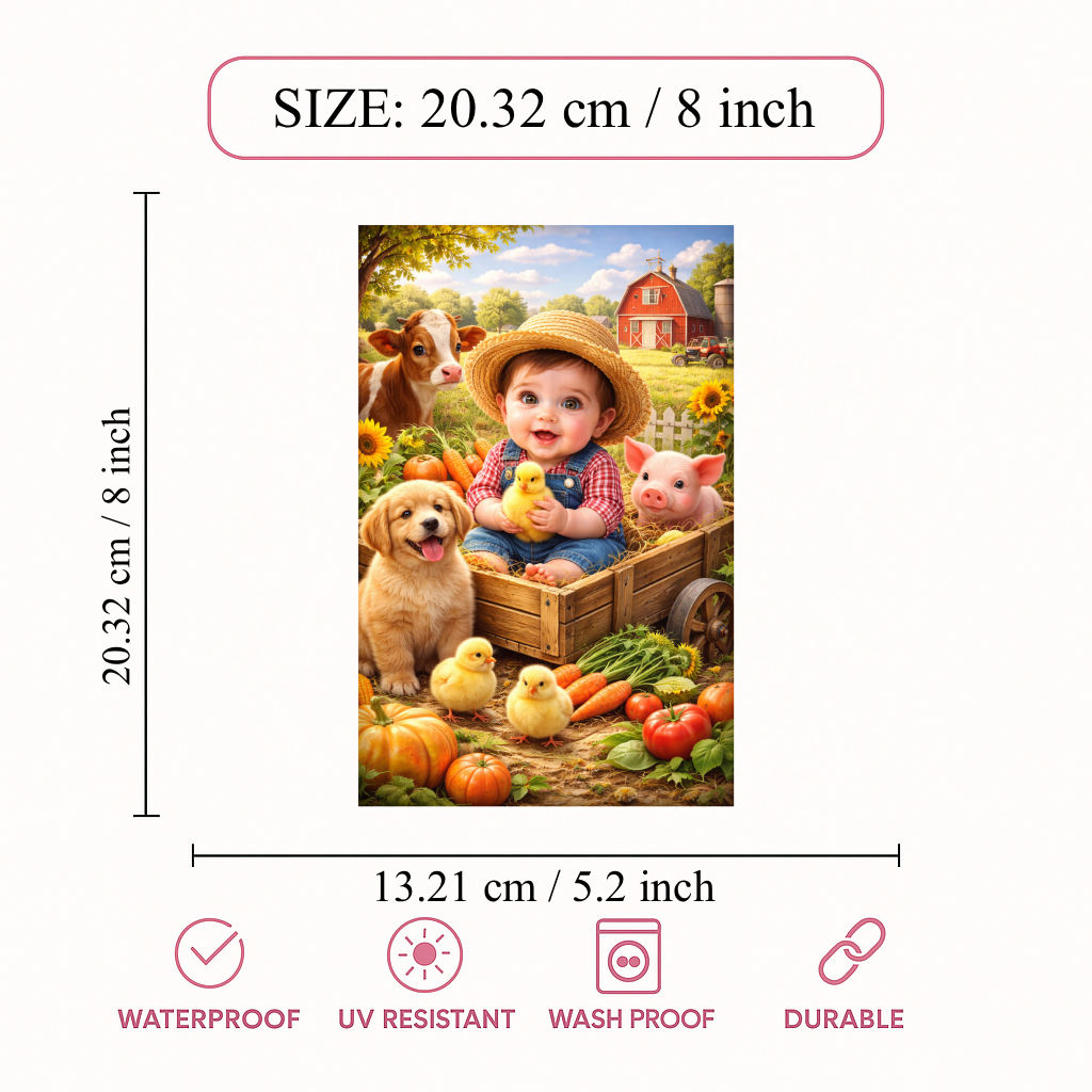 Smeeps Farm Baby Wall Poster – 20.32 × 13.21 cm (8 × 5.2 Inch) Cute Farm Animals Theme Kids Decorative Poster | 300 GSM Non-Adhesive Nursery & Baby Room Wall Decor Poster for Home, Playroom & Daycare | Pack of 1