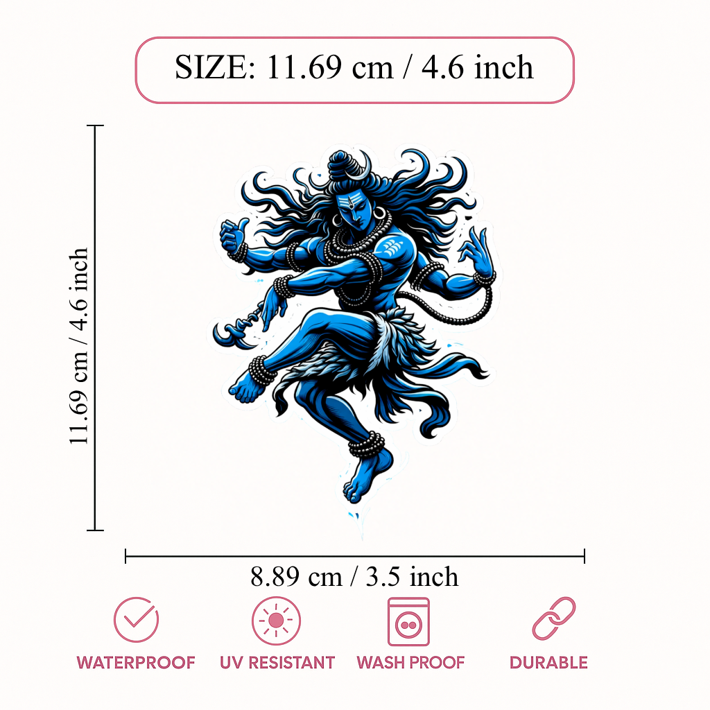Smeeps Dancing Shiva Vinyl Sticker – 11.69 × 11.69 cm (4.6 × 4.6 Inch) Waterproof Bike & Car Decal | Nataraja Mahadev Design | UV Resistant Wash Proof | Pack of 1
