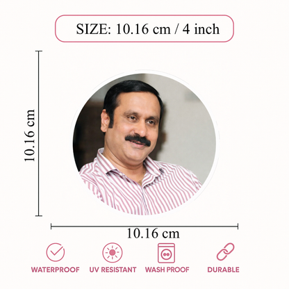 Smeeps Anbumani Ramadoss Portrait Round Sticker – 10.16 cm (4 Inch) Car & Bike Vinyl Decal | Waterproof UV Resistant Political Sticker