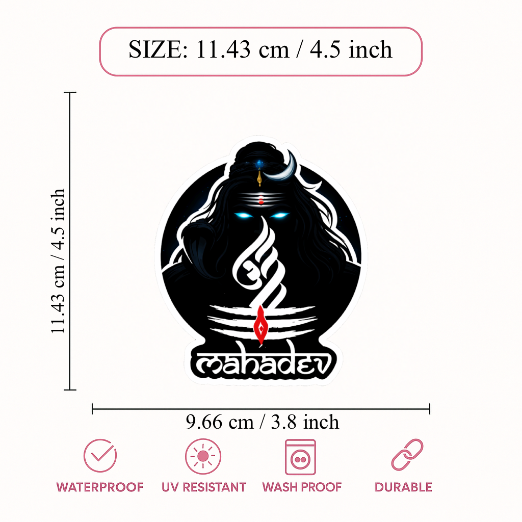 Smeeps Mahadev Vinyl Sticker – 9.66 × 11.43 cm (3.8 × 4.5 Inch) Premium Waterproof Shiva Decal | Dark Mahakal Trishul Design | UV Resistant Wash Proof | Pack of 1