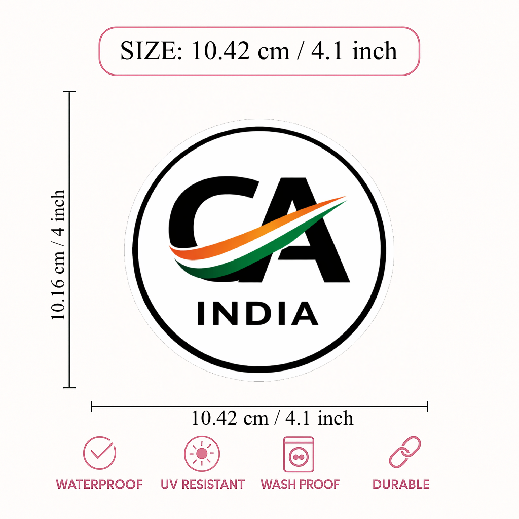 Smeeps CA India Car Sticker – 10.42 × 10.16 cm (4.1 × 4 Inch) Waterproof Vinyl Round Sticker for Chartered Accountants | UV Resistant | Wash Proof | Pack of 1