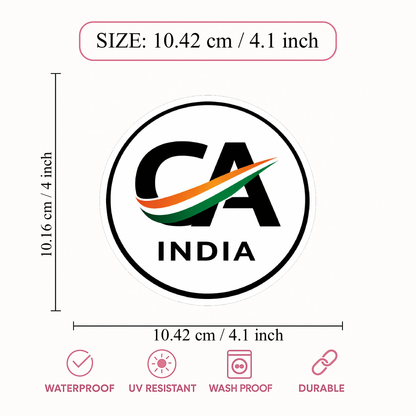 Smeeps CA India Car Sticker – 10.42 × 10.16 cm (4.1 × 4 Inch) Waterproof Vinyl Round Sticker for Chartered Accountants | UV Resistant | Wash Proof | Pack of 1