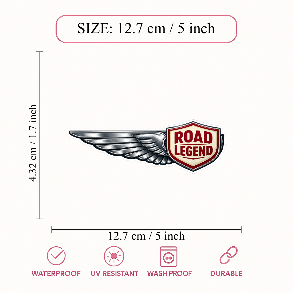 Smeeps Road Legend Wing Sticker – 12.7 × 4.32 cm (5 × 1.7 Inch) Waterproof Vinyl Bike Tank Decal | Retro Motorcycle Emblem Sticker | UV Resistant Washproof Bike Graphic | Pack of 1