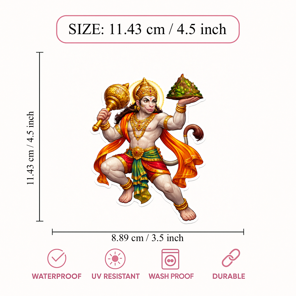 Smeeps Lord Hanuman Powerful Car & Bike Sticker – 11.43 × 8.89 cm (4.5 × 3.5 Inch) Premium Vinyl Decal | Waterproof UV Resistant Religious Sticker