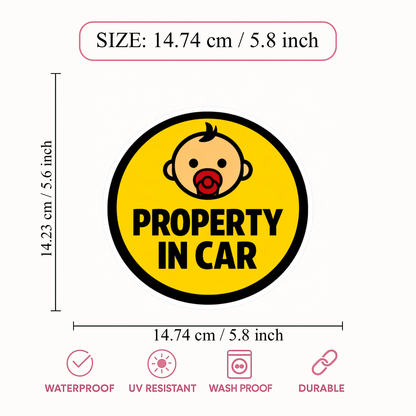 Smeeps Property In Car Sticker – 14.74 × 14.23 cm (5.8 × 5.6 Inch) Waterproof Vinyl Safety Sticker for Cars | Funny Baby Warning Decal | UV Resistant | Pack of 1