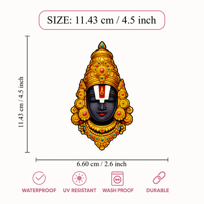 Smeeps Lord Balaji Face Sticker – 11.43 × 6.60 cm (4.5 × 2.6 Inch) Hindu Religious Vinyl Decal for Car & Bike | Waterproof UV Resistant Tirupati God Sticker