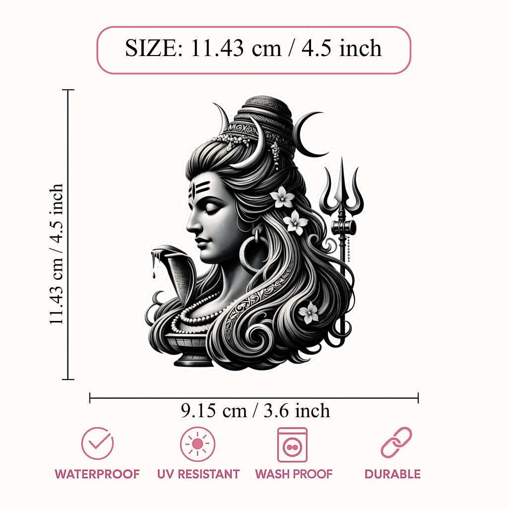 Smeeps Lord Shiva Vinyl Sticker – 9.15 × 11.43 cm (3.6 × 4.5 Inch) Premium Waterproof Mahadev Decal | Monochrome Shiv Portrait Design | UV Resistant Wash Proof | Pack of 1